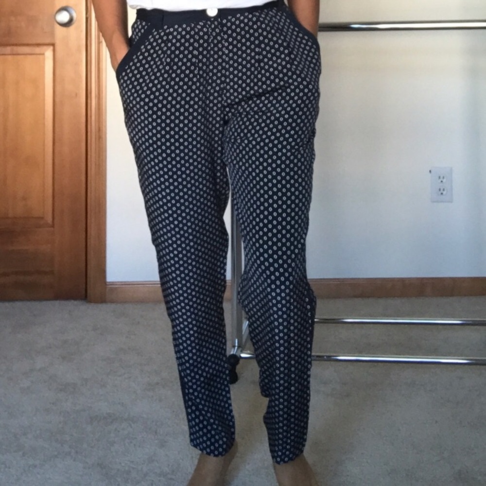 Whistles Navy Printed Silk Trousers